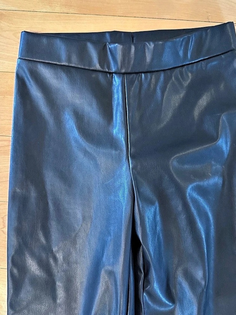 H&M Girls Black Faux Leather Flare Pants Size 10Y Like New